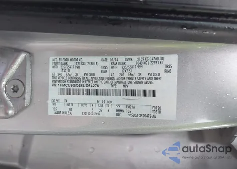 2014 Ford Escape Se from USA, damaged, VIN 1FMCU9GX4EUD64278